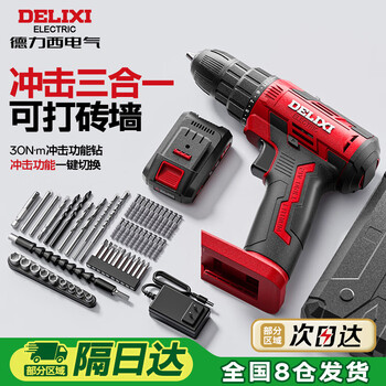 Delixi electric hand drill lithium electric rechargeable household small impact pistol drill turn multifunctional electric screwdriver 21v impact