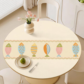 Lange food grade printed table mat table cloth odorless thickened waterproof and oil-proof coffee table desktop protector painted fish-round for custom orders please contact customer service