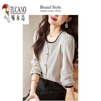 Woodpecker (tucano) design versatile warm bottoming shirt for women 2026 spring new fashion spring and autumn t-shirt bottoming shirt top square collar s