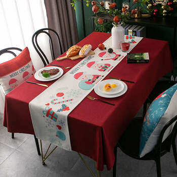 Yusenyi 225 red tablecloth, festive atmosphere, christmas theme table runner, waterproof and oil-proof decorative mat, light brown magnolia 130x180cm tablecloth and table runner set