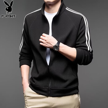 Playboy (playboy) men's high-end stand-up collar fleece jacket winter thickened casual color-blocked polar fleece jacket men's double-sided fleece top men's black plx/6080/yn xl 175