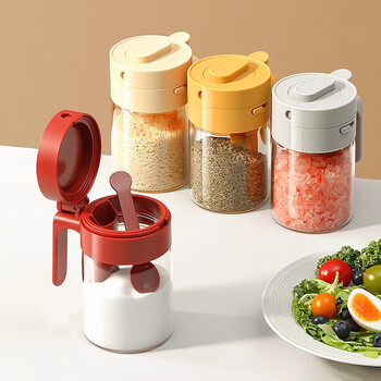 Home katei story japanese seasoning jar combination set with separate spoon and sealed moisture-proof seasoning jar multi-functional quantitative salt shaker seasoning bottle gray 1 piece 300ml with quantitative spoon