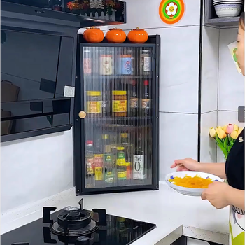 Fantasy kitchen corner storage rack with door condiments dustproof wall-mounted seasoning oil salt sauce vinegar corner storage rack with door black 2-layer countertop model