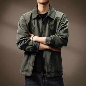 Noble color high-end american hunting jacket for men in spring and autumn loose trendy brand retro lapel washed casual workwear jacket for men