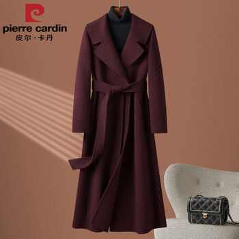 Pierre cardin ancora red suit collar double-sided woolen cashmere coat women's autumn and winter new over-the-knee long style woolen coat ancora red xs