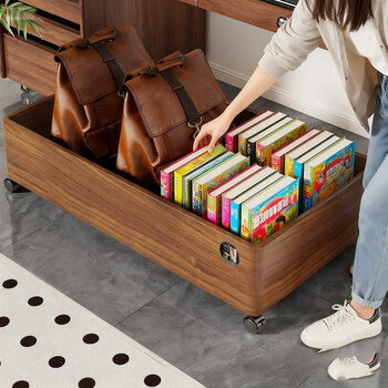 Fanlilin new solid wood under-bed storage box household wheeled drawer-type clothes quilt organizer under-bed storage box storage box walnut color imported solid wood