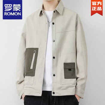 Romon men's color-blocked lapel jacket 2026 spring trend slim and versatile workwear simple handsome casual top jacket j03 off-white l 90-120 pounds