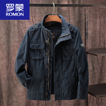 Romon spring, autumn and winter heavyweight thick wear-resistant camouflage jacket men's casual workwear outdoor workwear jacket stand-up collar top dark blue 268 s