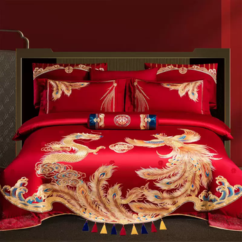 Yusenyi festive luxury wedding four-piece set 140s long-staple cotton embroidery wedding pure cotton dragon and phoenix suzhou embroidery sixty-piece bedding set zd dragon phoenix 0118 1.8m bed cover nine-piece set suitable for quilt core 200x230cm