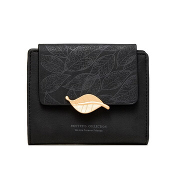 Woodpecker (tucano) japanese style small fresh short women's wallet folding large capacity printed student small wallet zipper coin purse card holder black