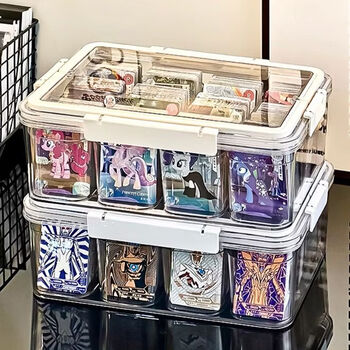 Fantasy card storage box, transparent small card organizer box, star chasing card box, small black, holds about 100 cards