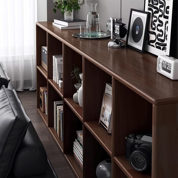 Fantasy american solid wood bookcase lattice cabinet living room storage rack floor-standing low cabinet display cabinet storage storage rubber wood bookshelf installed all solid wood three layers deepened 18 grids 180x30x90cm