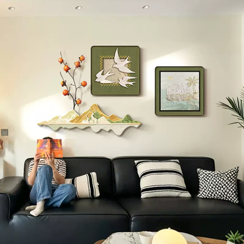 Yusen yi zhong antique style living room decorative painting high-end entrance corridor mural retro sofa background wall combination hanging elegant time physical combination painting d style black rounded pvc border s2 matte grain sandstone a persimmon a03 1-small set of square (40x40)cmx2-precision carving