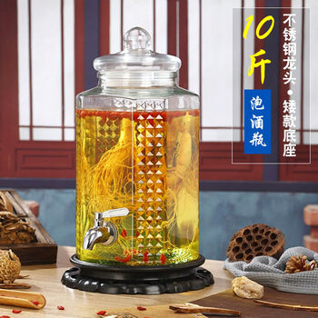 Tuojin imported quality thickened glass bottle for soaking wine from germany, household wine jar 5kg 10kg ginseng soaked wine bottle with faucet, square bottle 10kg + anti-blocking stainless steel faucet + low seat