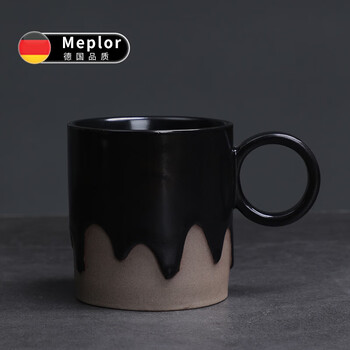 Miaopule glazed coffee cup and saucer set retro stoneware latte cup home creative ceramic mug water cup medieval cup black (pearl cotton packaging) 200ml