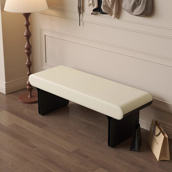 Fantasy medieval style minimalist bedside stool modern bedroom home long stool designer light luxury retro home shoe changing stool 100x40x45cm cat scratch leather beige carbon steel paint