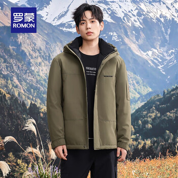 Romon graphene men's hooded down jacket winter new outdoor casual fashion versatile warm thick jacket for men green l 175 (120-135 catties recommended)