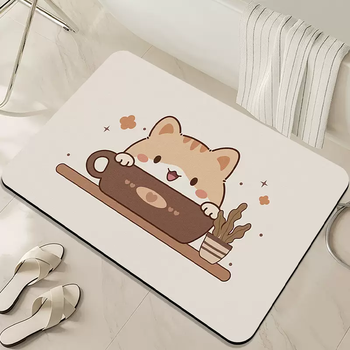 Yusenyi diatom mud absorbent mat bathroom non-slip floor mat bathroom door mat cartoon stain-resistant quick-drying kitchen carpet mat flower pot kitten 60x90cm (thick 4.5mm)