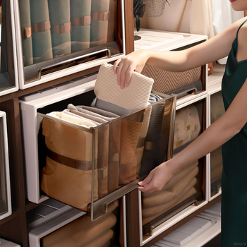 Yusenyi storage box drawer-type trousers transparent storage box household clothing storage cabinet wardrobe plastic storage box 50x45x30 with buckle brown