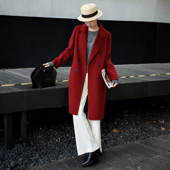 Lancer's new winter style high-end double-breasted suit collar 100 sheep wool double-sided woolen coat red s