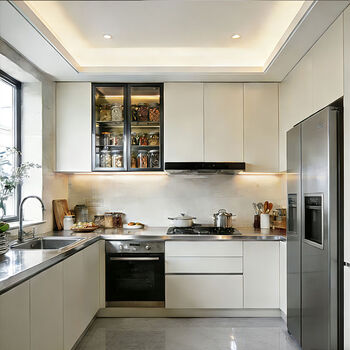 Fantasy cabinet kitchen integrated cabinet island and integrated 5mm stainless steel countertop and floor cabinet