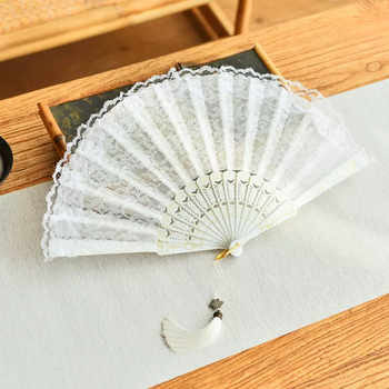 Yusenyi props chinese folk folding fan hanfu dancing cheongsam dance full fan catwalk sexy photography feather down double layer lace folding fan white