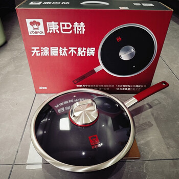 Konbach uncoated titanium non-stick pot pure titanium pot wok household induction cooker gas stove special universal wok wok 32cm and cutting board wok 32cm and cutting board