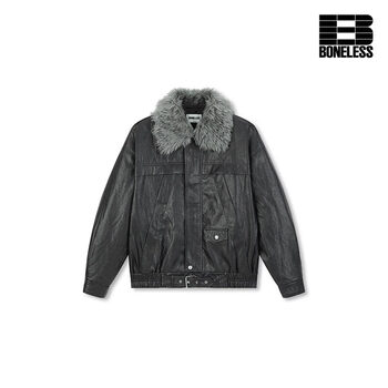 Boneless spotted party fur collar spliced leather jacket black l