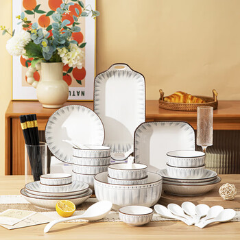 Persson underglaze ceramic tableware japanese-style household tableware set housewarming gift blue line 42-piece gift box