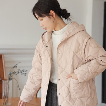 Ke ran simple ji huai practical 2-wear high-end white goose down jacket large goose jacket short detachable sleeve rhombus down jacket vest peony powder m