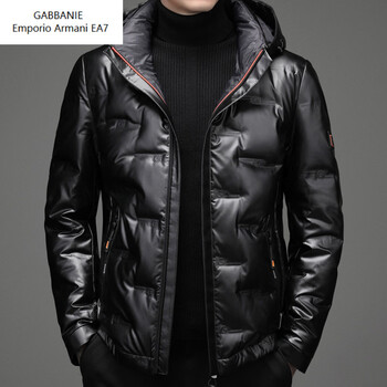 Emporio armani ea7 armani fashion glossy down jacket men's short winter coat thickened and warm men's trendy hooded windproof jacket black m