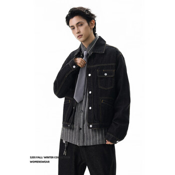 Derejerine american street multi-pocket short denim jacket men's trendy brand handsome loose versatile workwear casual jacket for men black l