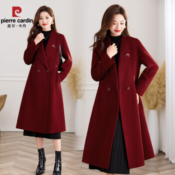 Pierre cardin woolen coat women's mid-length 2025 new autumn style double-sided wool high-end suit middle-aged woolen coat hermès red hr68218 s 95--110 catties