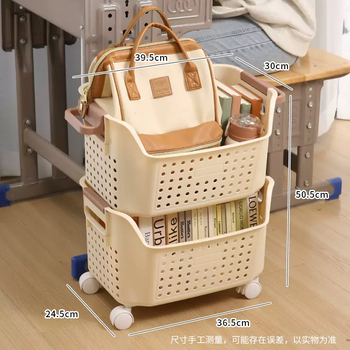 Yusenyi large-capacity under-desk book box for student classrooms for high school students, bookbag storage rack, removable storage basket, cream medium size without wheels - medium size with wheels cream medium size without wheels - medium size with wheels