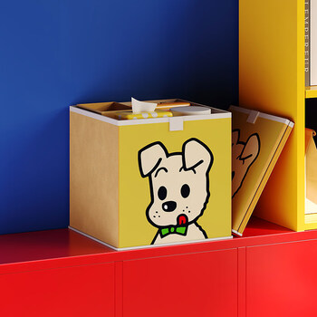 Meiyilai household cabinet sundry basket handmade fabric lattice cabinet bookcase storage box storage box sundries finishing storage box puppy fabric storage basket