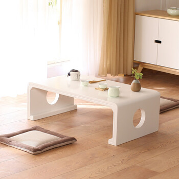 Fantasy solid wood tatami coffee table bay window table white european style small table balcony small coffee table japanese style low table kang table piano table pure white length 50x width 40x height 30 (come with cushion + tea towel) fully furnished