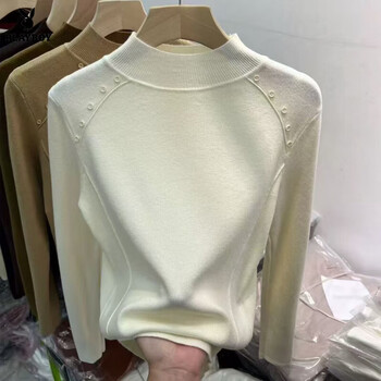 Playboy (playboy) half-turtleneck sweater for women, autumn and winter, western-style inner wear, solid color, versatile bottoming shirt, slim temperament knitted sweater, korean style top, official flagship white, s 85-95 catties