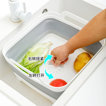 Shantou lincun vegetable basket 2026 retractable household rotating drainage storage basin kitchen folding sink basin for washing fruits and vegetables gray white