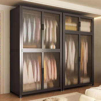 Yusenyi wardrobe home bedroom assembly iron shelf wardrobe knot metal storage cabinet carbon steel black length 180cm combination a 100 top hanging + 80 top hanging 2 doors