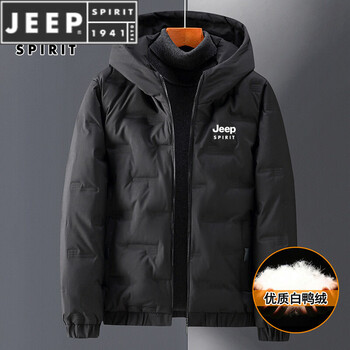 Jeep spirit down jacket men's winter new white duck down winter clothes winter hooded short jacket jp9814 black (four-layer lock velvet anti-fleece) l