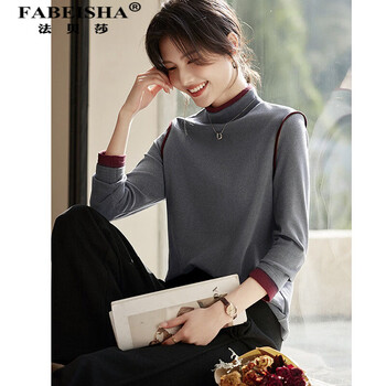 Fabesa brand spliced half turtleneck german velvet bottoming shirt for women autumn and winter 2025 new thickened warm inner long-sleeved top for women gray m