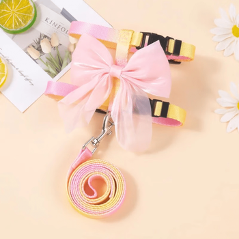 Miaopule amor cat gradient color cute bow leash pet cat anti-breakaway special cat walking god pink s (recommended 2-6 pounds, refer to the chest and neck circumference)