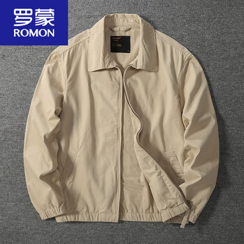 Romon autumn washed solid color casual lapel jacket young and middle-aged men's slim workwear zipper top trendy khaki fabric s
