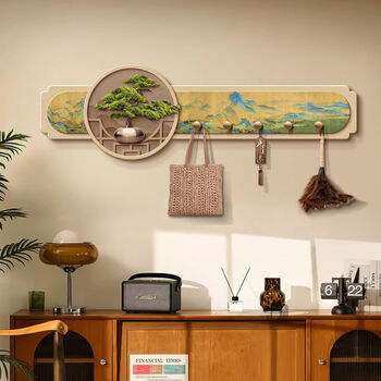 Fantasy thousand miles of rivers and mountains picture storage decorative rack entry wall decorative hook medieval style coat rack hanger thousands of miles of rivers and mountains 70x20cm free solid wood hook