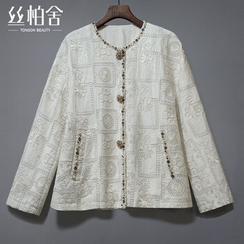 Sibaishe linen new chinese style heavy embroidery jacket women's 2026 spring new round neck long sleeve top