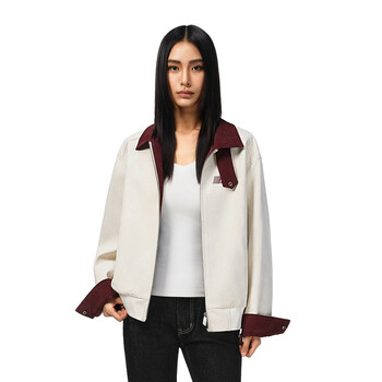 Fdr contrast lapel leather jacket beige m