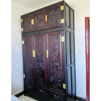 Yusenyi australian rosewood new chinese style carved top cabinet full solid wood wardrobe bedroom furniture ming and qing classical hanging wardrobe australian rosewood 136 three door carved top cabinet length 136x height 235x