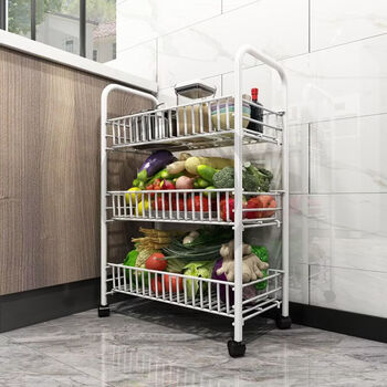 Fantasy sandwich storage rack vegetable rack kitchen storage rack narrow gap storage rack floor-standing toy supplies shelf vegetable basket width 15 three layers long 50 height 68 free pad with wheels