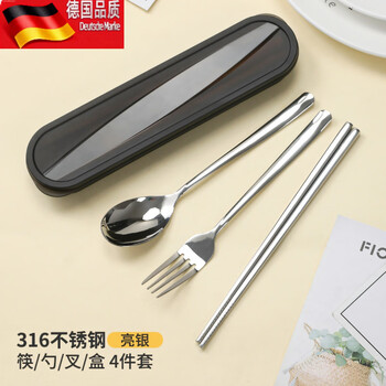 Tuojin 316l stainless steel portable tableware three-piece set student single takeaway storage box main image medical grade 316l bright silver_chopsticks_spoon_fork_box_