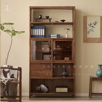 Fantasy new chinese style solid wood bookcase duobauge black walnut bookcase tea tea set storage rack office display cabinet old elm wood type a left single 100cmx35cmx20